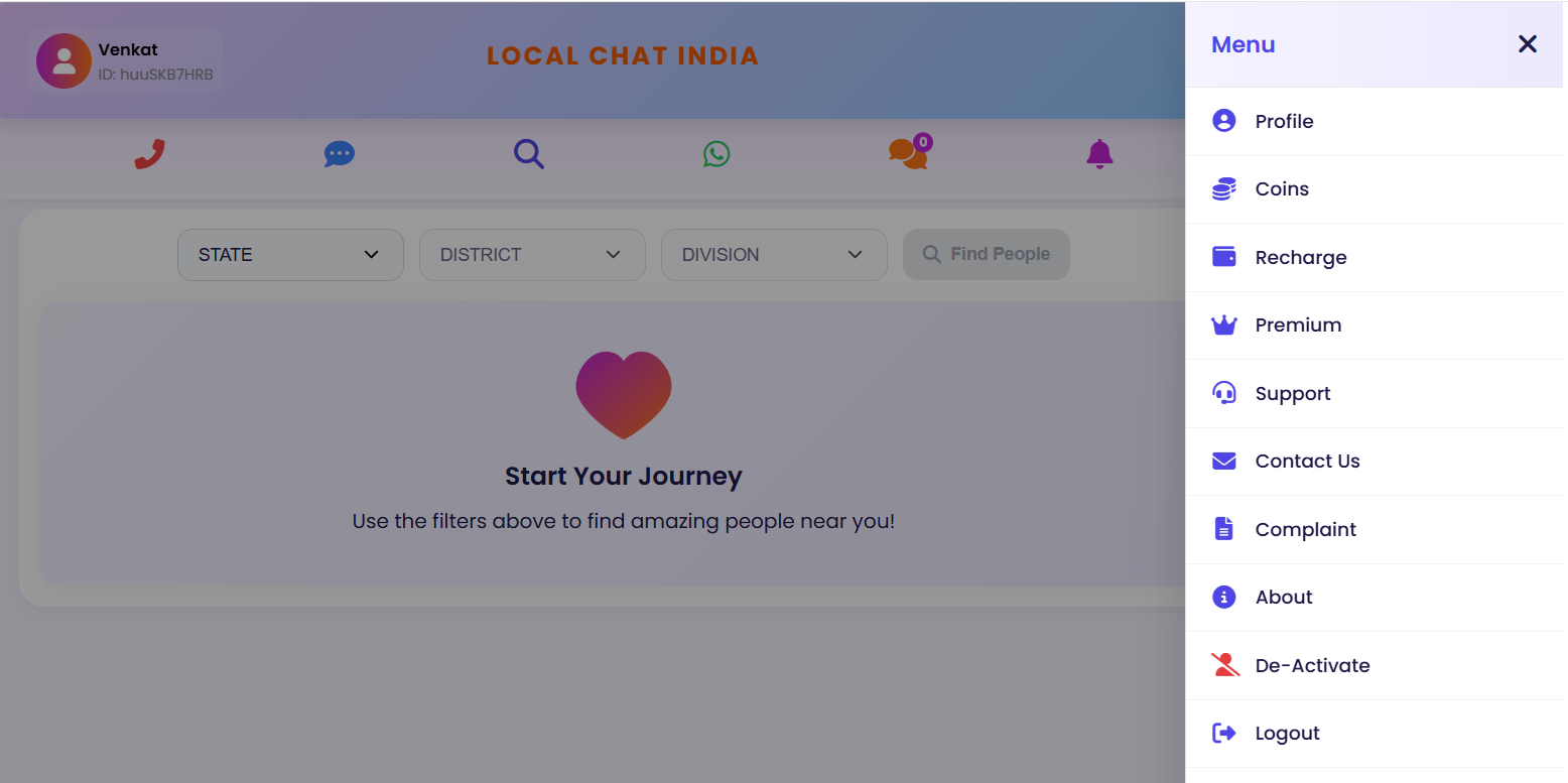 LocalChatIndia dashboard interface