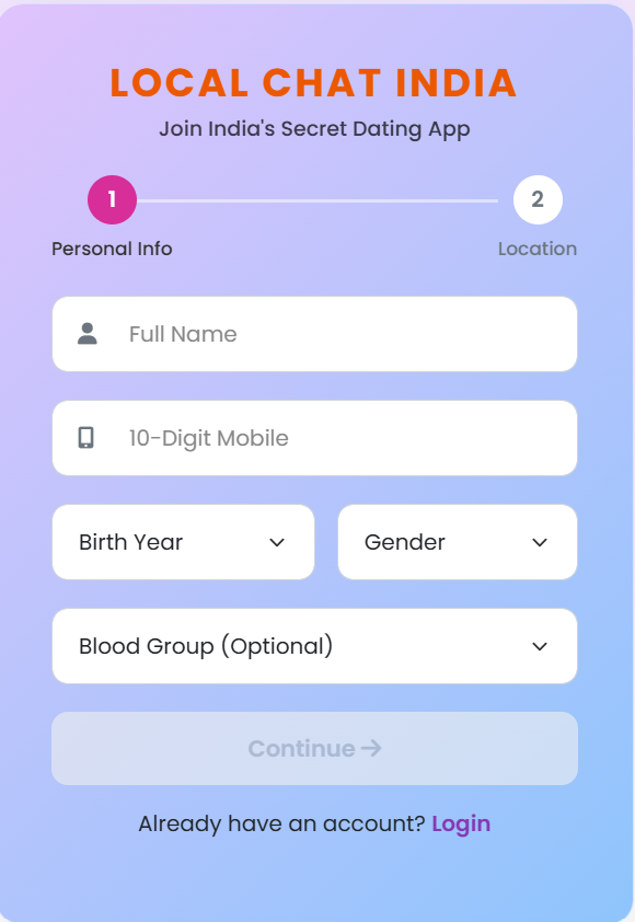 LocalChatIndia registration page